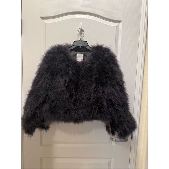 Next Chapter Real Ostrich Feather Fur Coat in Dark Grey Winter Travel size M NWT - Picture 3 of 6